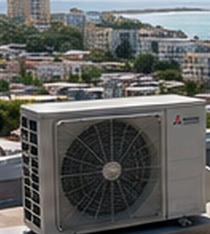 After servicing: the outdoor condenser of a mini-split system, clean and in good condition (illustration).