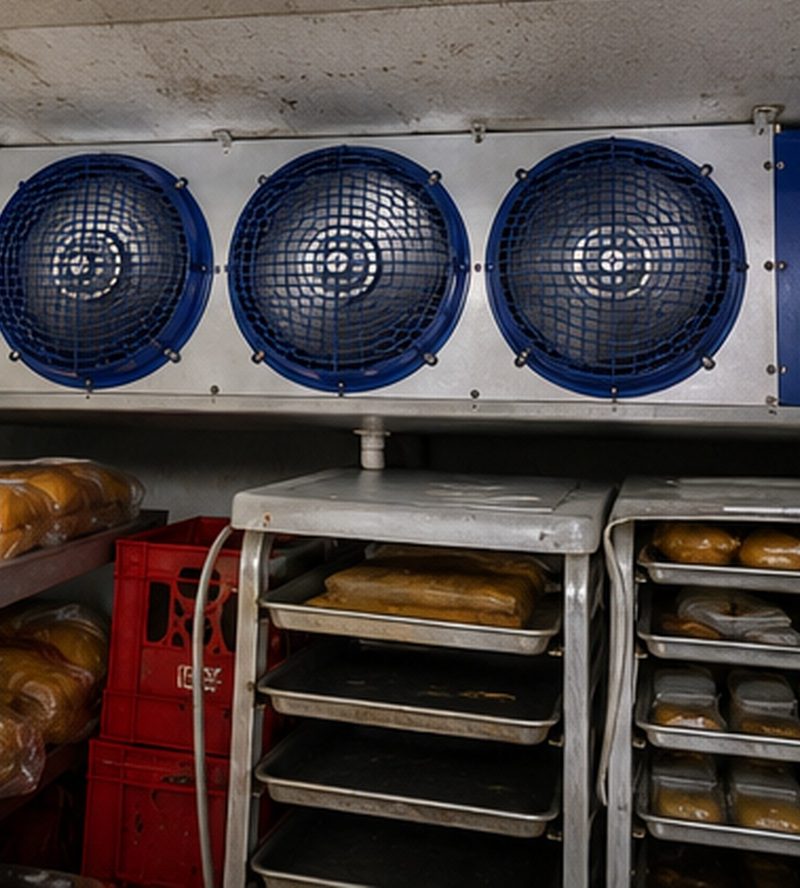 After servicing: a commercial refrigeration evaporator, clean and in good condition (illustration).